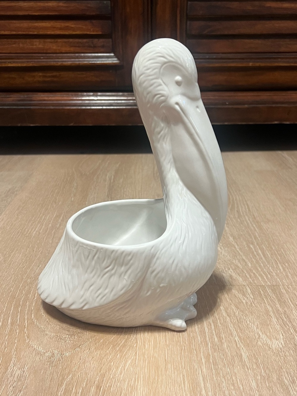 Decorative White Ceramic Pelican Planter - Home Art, Coastal, Beach, Ocean Decor